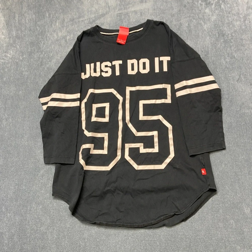 Nike Shirt Womens M Black Cotton Just Do It #95 Spell Out 3/4 Sleeve Pullover